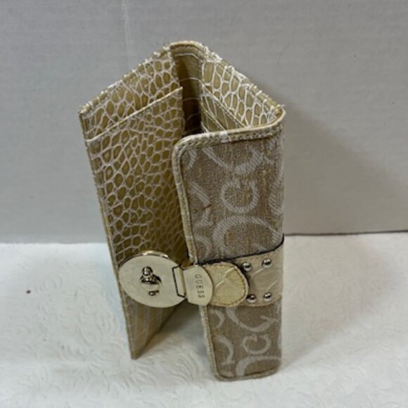VTG Guess Canvas Logo Alligator Faux Print Snap Clutch Wallet 6.5"x3.5" - Picture 5 of 16